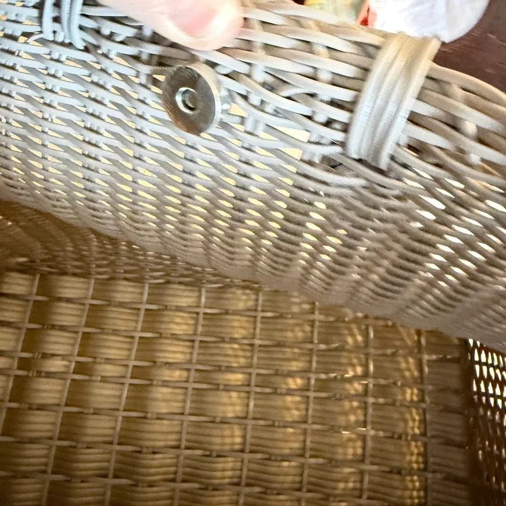 Handmade Guatemalan Woven Straw Tote Bag Wood Handles | Neutral Summer Bag NWOT - Picture 6 of 11